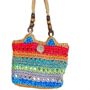 Colorful crochet summer straw bag